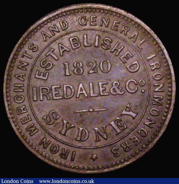 Australia Penny Token undated, Sydney, Iredale & Co. Iron Merchants and General Ironmongers, Reverse: Justice Standing KM#Tn135 GVF : World Coins : Auction 174 : Lot 1147