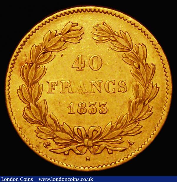 France 40 Francs Gold 1833A KM#747.1 VF/Near VF : World Coins : Auction 174 : Lot 1258