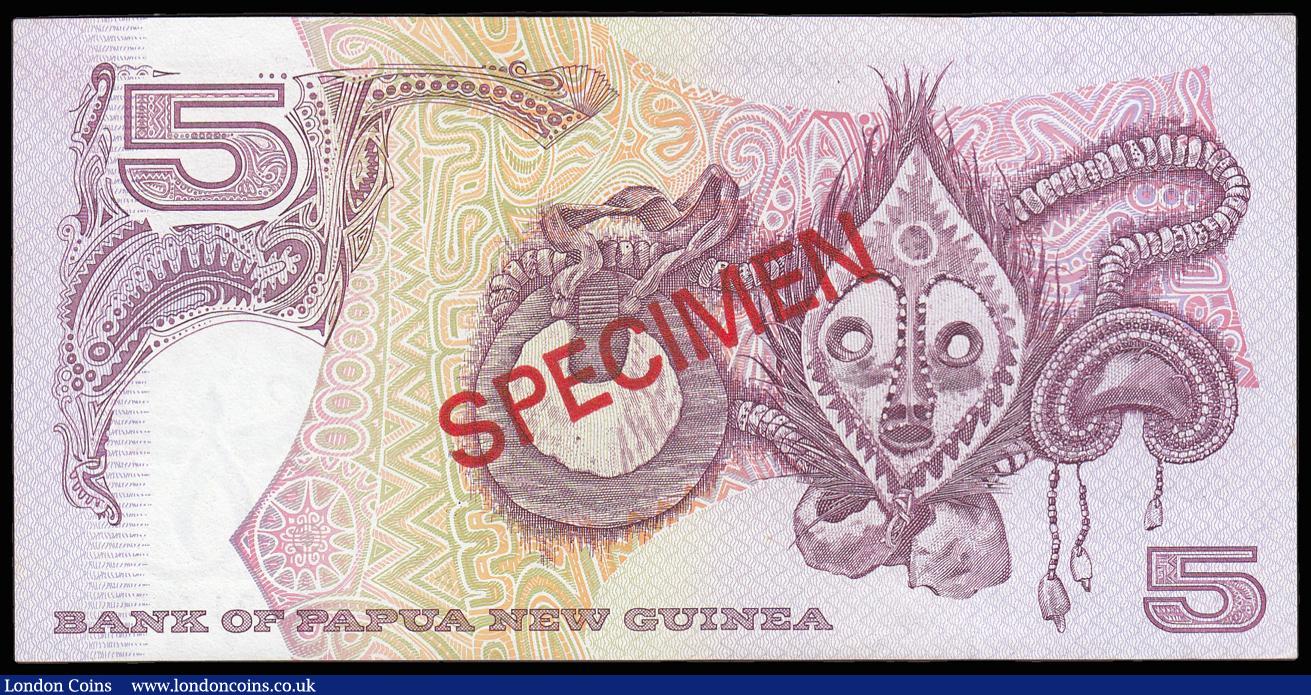 London Coins : A174 : Lot 126 : Papua New Guinea 5 kina SPECIMEN issued 1992 series HBJ 000000, violet and purple on multicolor unde...