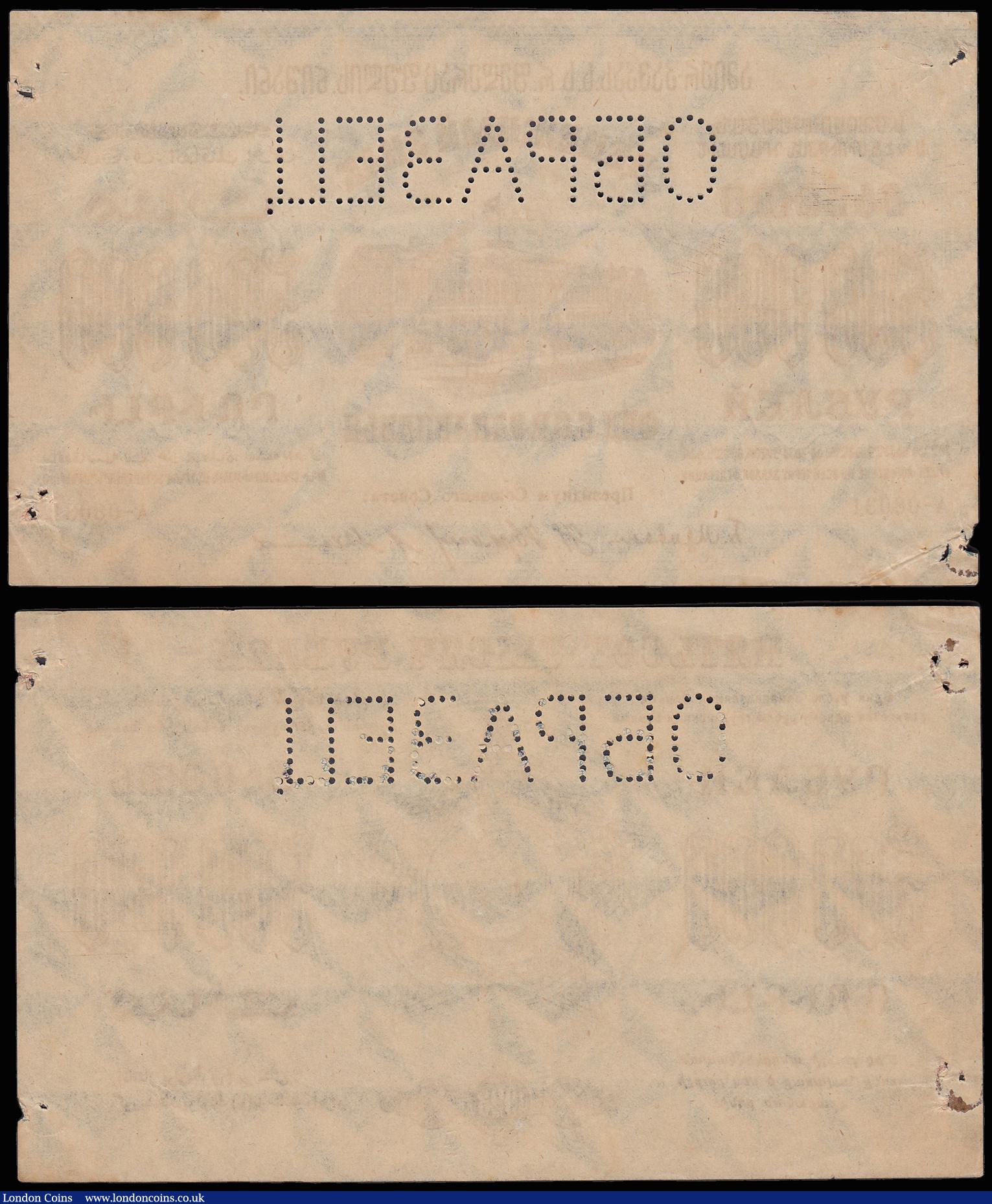 London Coins : A174 : Lot 130 : Russia (2) 50000 rubles front & back Specimen proofs dated 1923, Transcaucasia, Picks628p for ty...