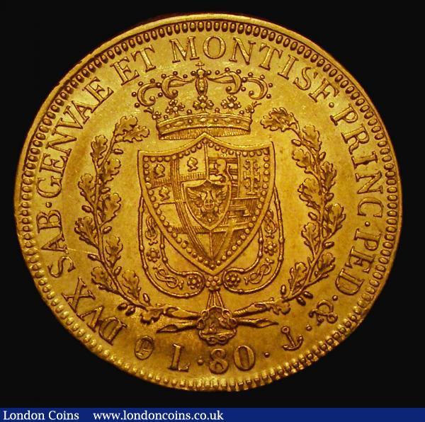 Italian States - Sardinia 80 Lire Gold 1830 A.LAVY//P (anchor) Genoa Mint KM#123.2 GVF and lustrous with a gentle edge bruise : World Coins : Auction 174 : Lot 1328