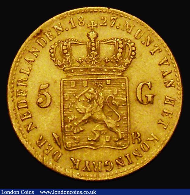 London Coins : A174 : Lot 1367 : Netherlands Five Gulden 1827B Brussels Mint, Privy Mark : Palm Branch KM#60 NEF, this type only issu...
