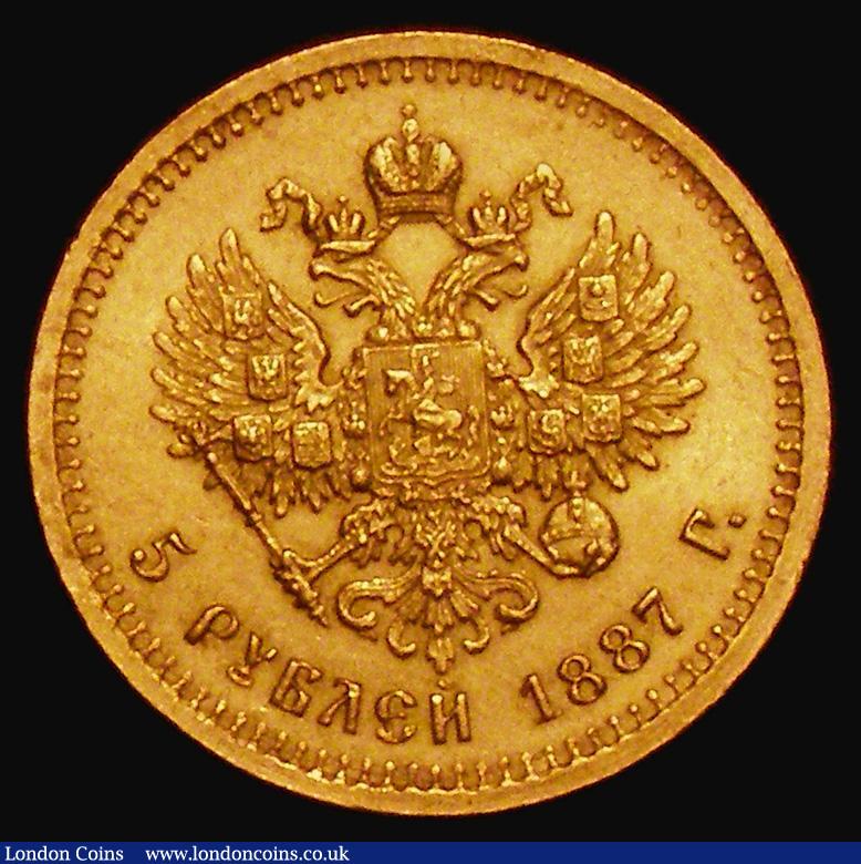 London Coins : A174 : Lot 1378 : Russia 5 Roubles Gold 1887 AΓ Y#42 EF the Alexander III issues much scarcer than the Nicholas ...