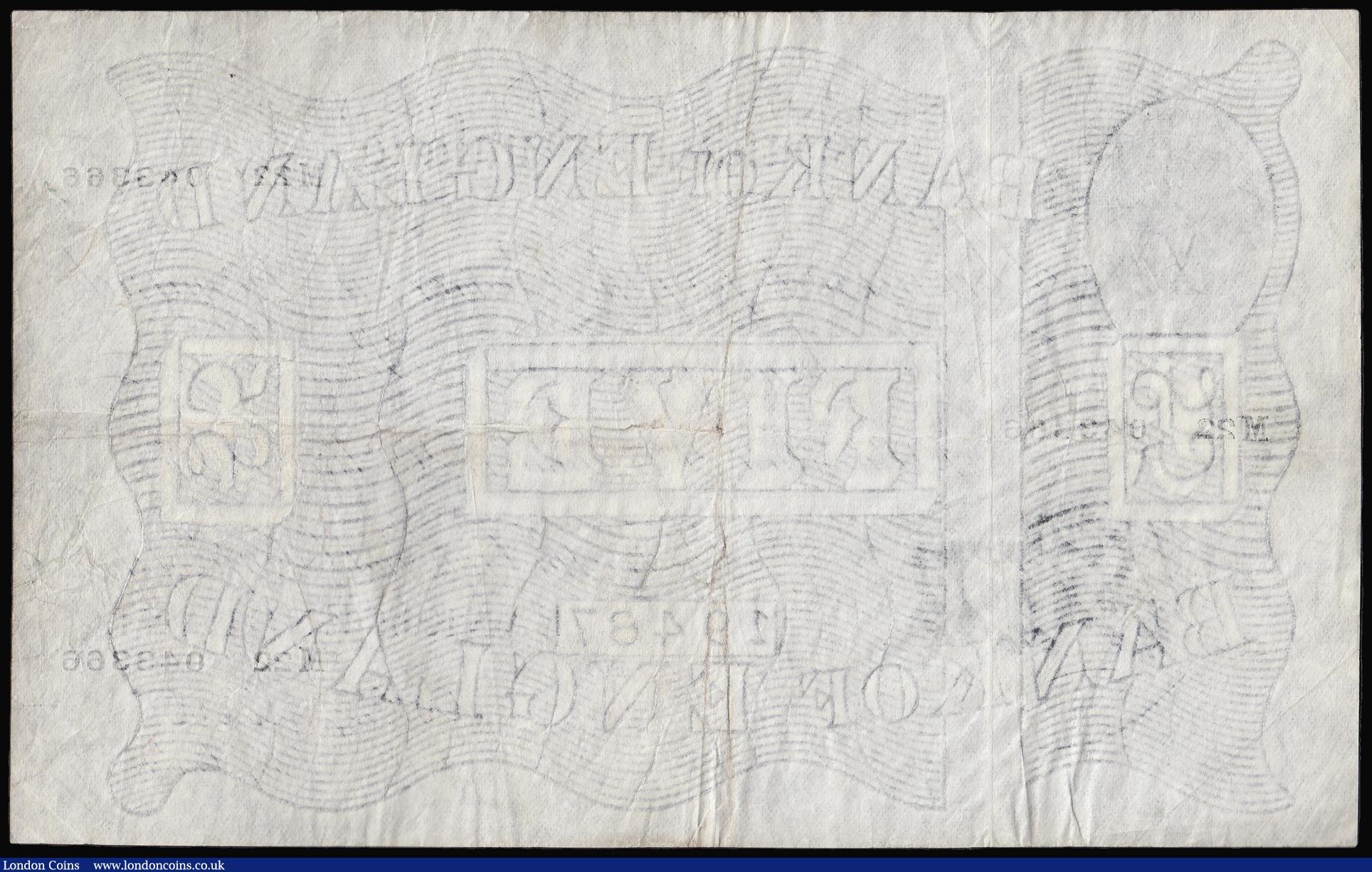 London Coins : A174 : Lot 14 : Five Pounds Peppiatt white B264 London 20th May 1947 serial number M22 043366 VF or near so