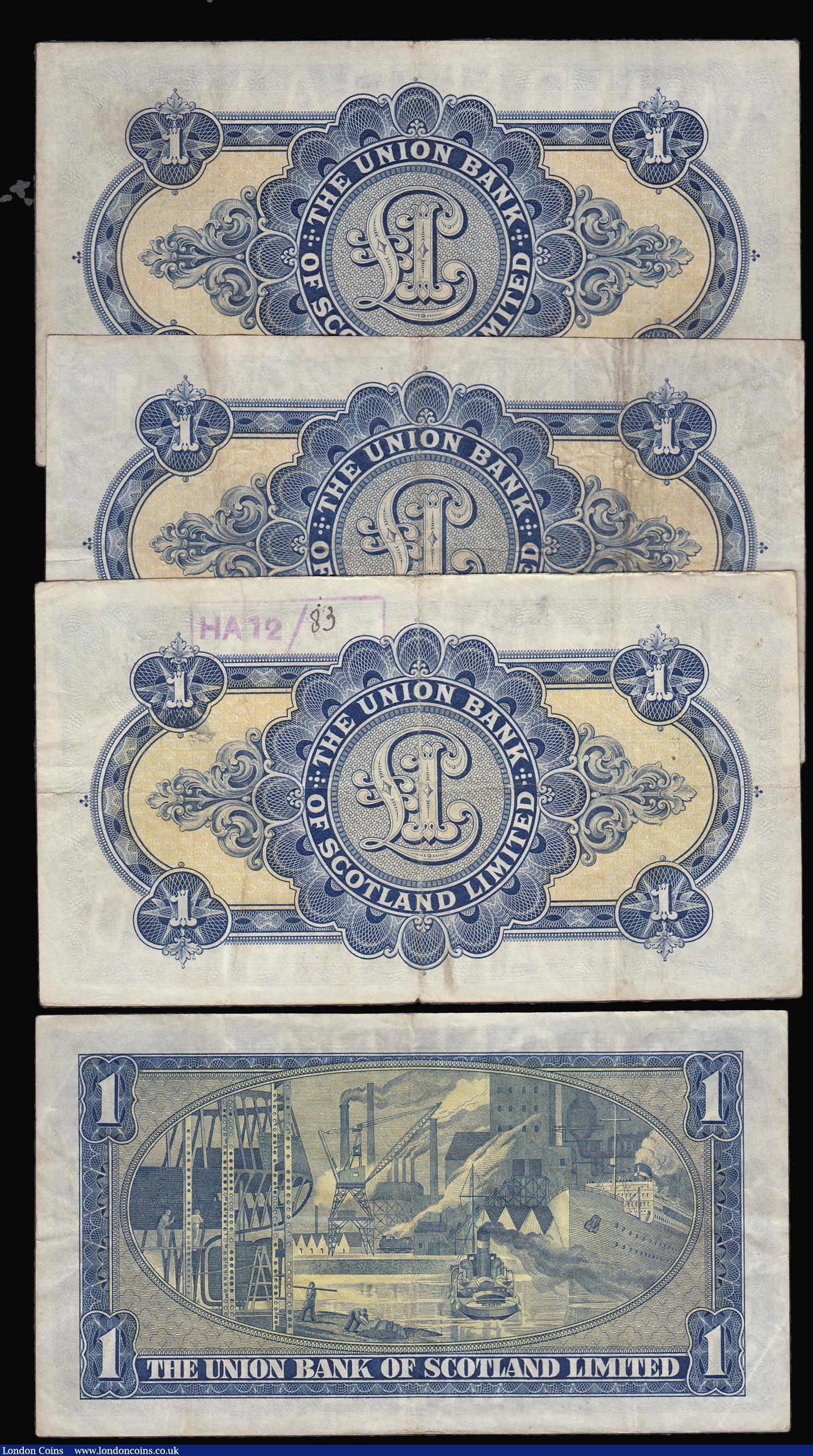 London Coins : A174 : Lot 142 : Scotland The Union Bank of Scotland One Pounds (4) 5th October 1934 Fine one or two pinholes, 14th J...