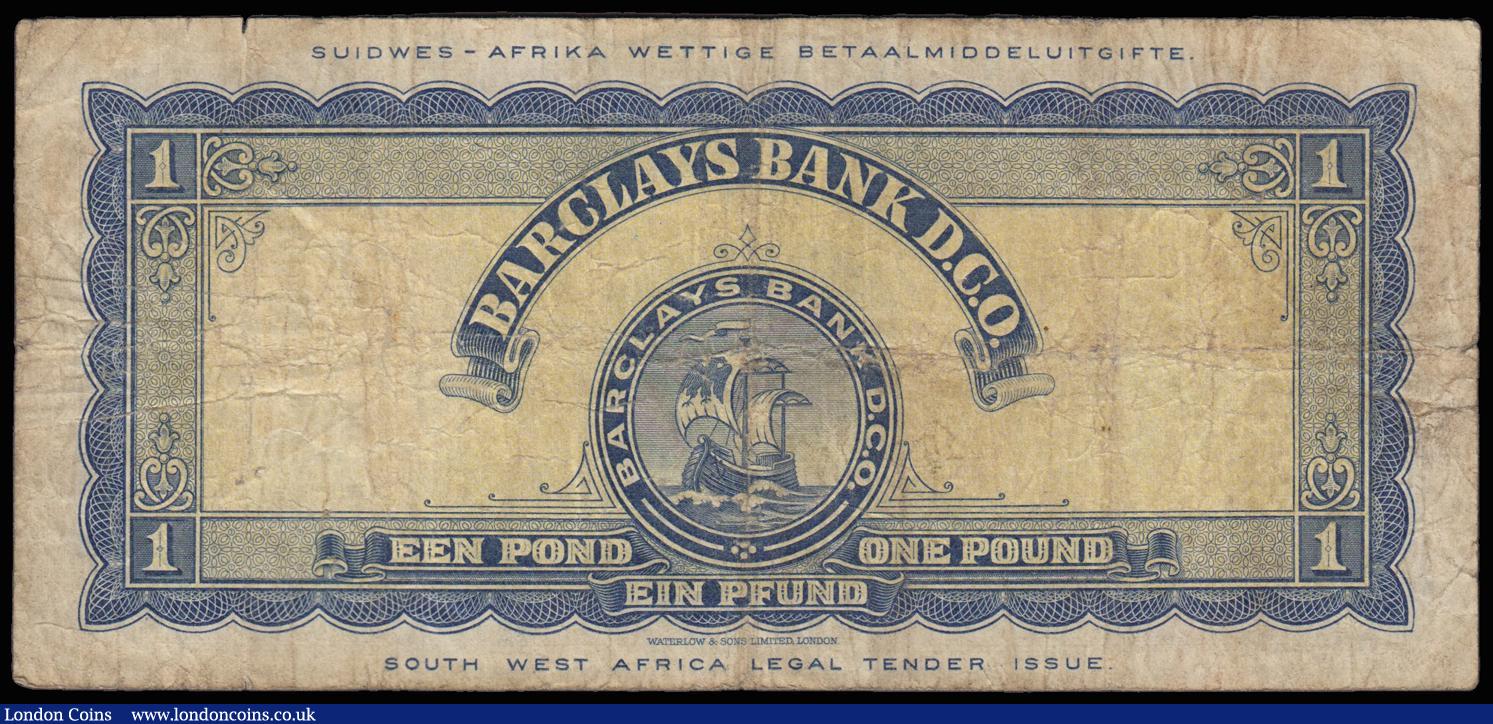 London Coins : A174 : Lot 147 : South West Africa one pound, Barclays Bank D.C.O., dated 1.9.1956, Pick5b, VG