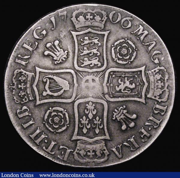 Crown 1706 Roses and Plumes, QVINTO edge, ESC 101, Bull 1342, About Fine/Fine and scarce : English Coins : Auction 174 : Lot 1500