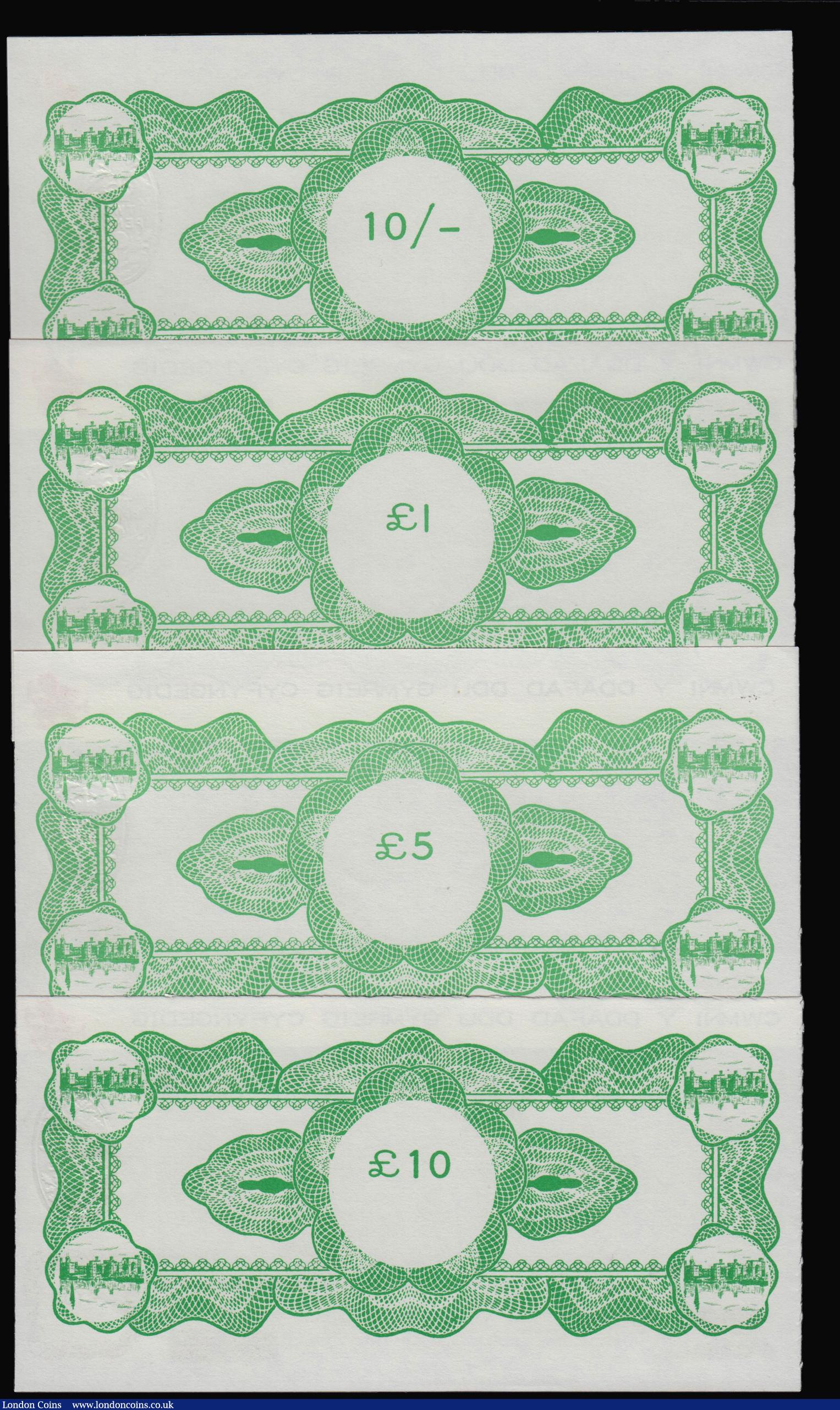 London Coins : A174 : Lot 151 : Wales - Black Sheep Company (4) Castles issues Ten Punt Cardiff Castle No.771969, Five Punt Harlech ...