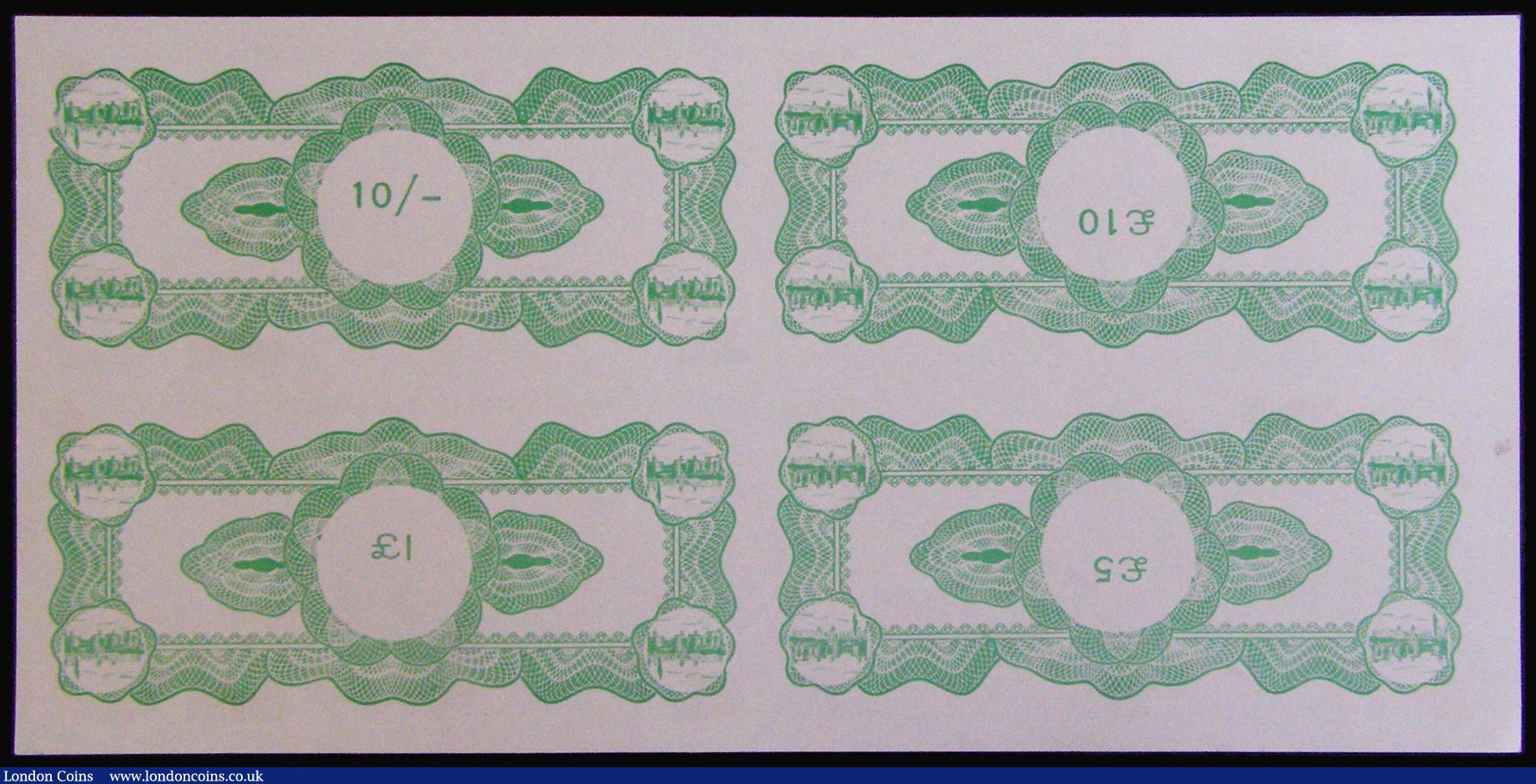 London Coins : A174 : Lot 154 : Wales - Black Sheep Company an uncut sheet of 4 banknotes, Castles issues comprising Ten Punt Cardif...