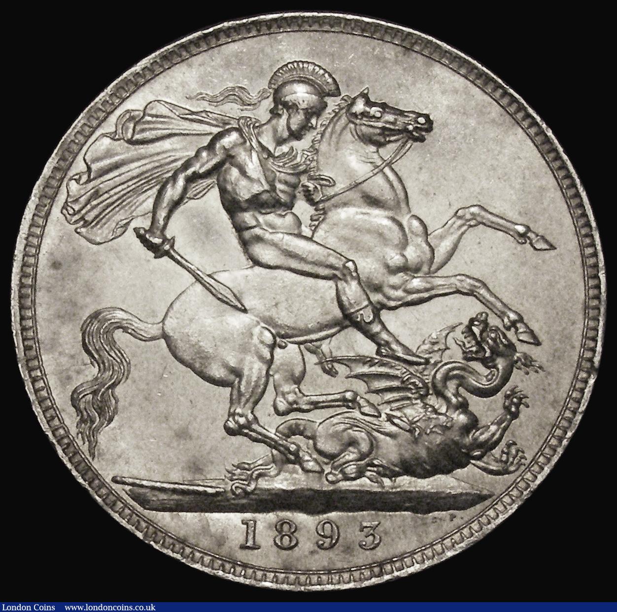 London Coins : A174 : Lot 1548 : Crown 1893 LVII ESC 305, Bull 2595, Davies 502 dies 1A, Obverse: T of VICTORIA points to a rim tooth...