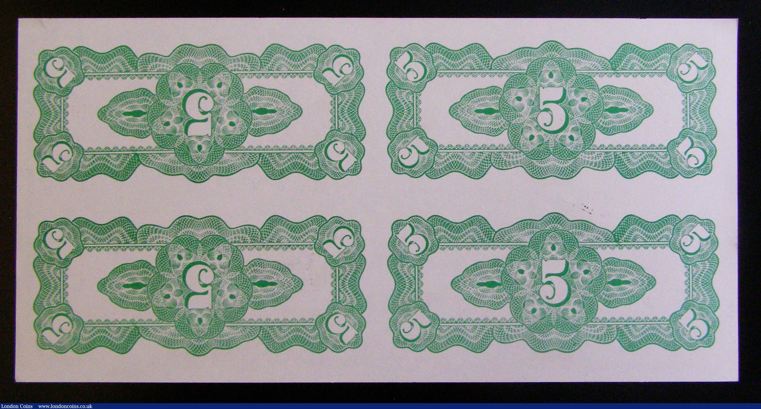 London Coins : A174 : Lot 155 : Wales - Black Sheep Company an uncut sheet of 4 banknotes, Menai Straits bridge Five Swilt consecuti...