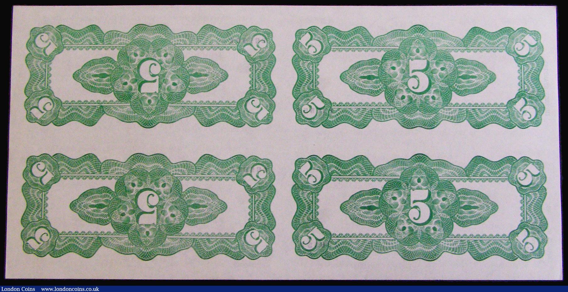 London Coins : A174 : Lot 156 : Wales - Black Sheep Company Five Swilt Black Bull vignette an uncut sheet of 4 banknotes with consec...