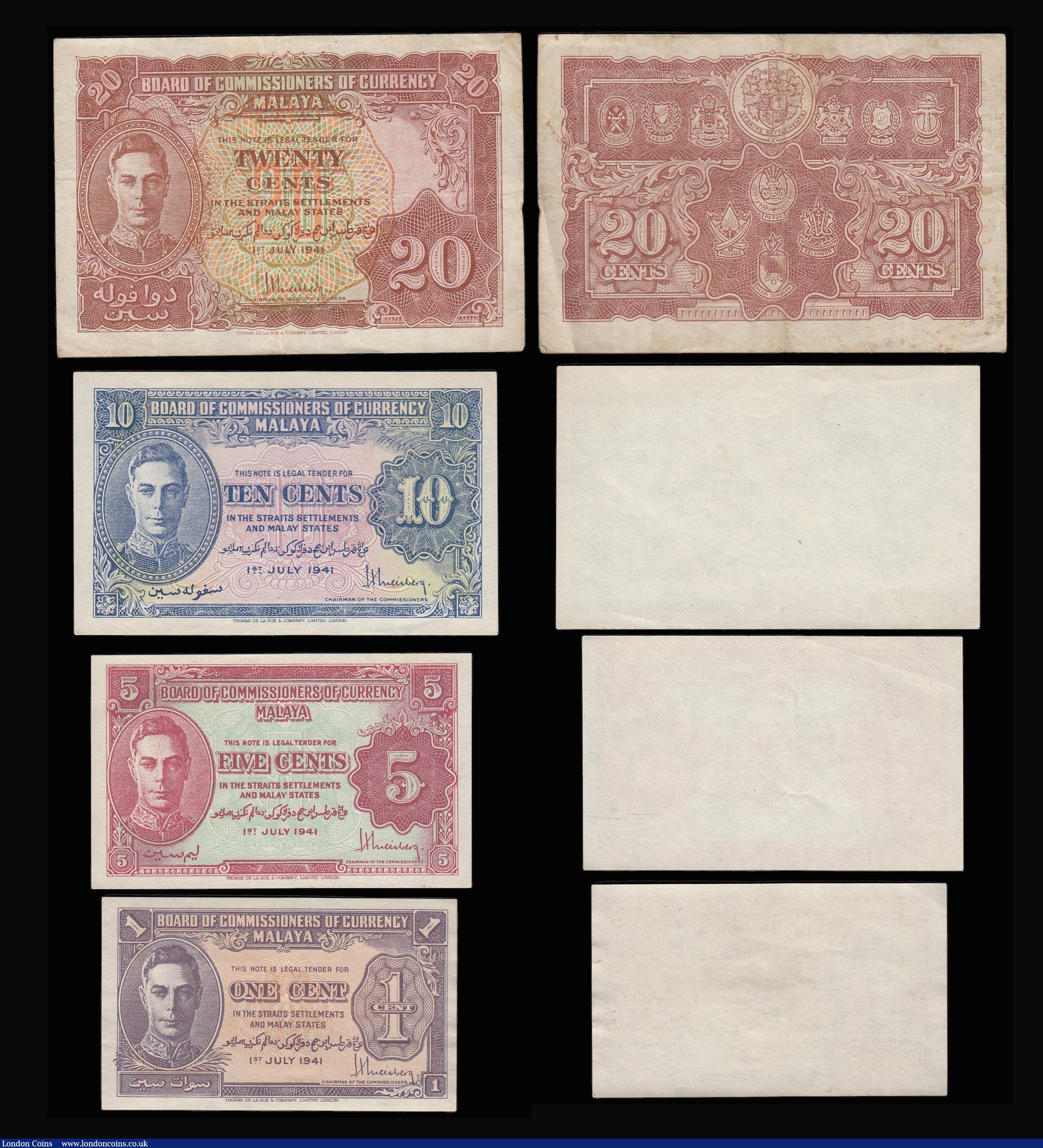 London Coins : A174 : Lot 170 : World accumulation (7) includes Malaya 1941 issues KGVI 1 cent, 5 cent, 10 cent, 20 cent GVF to aUNC...