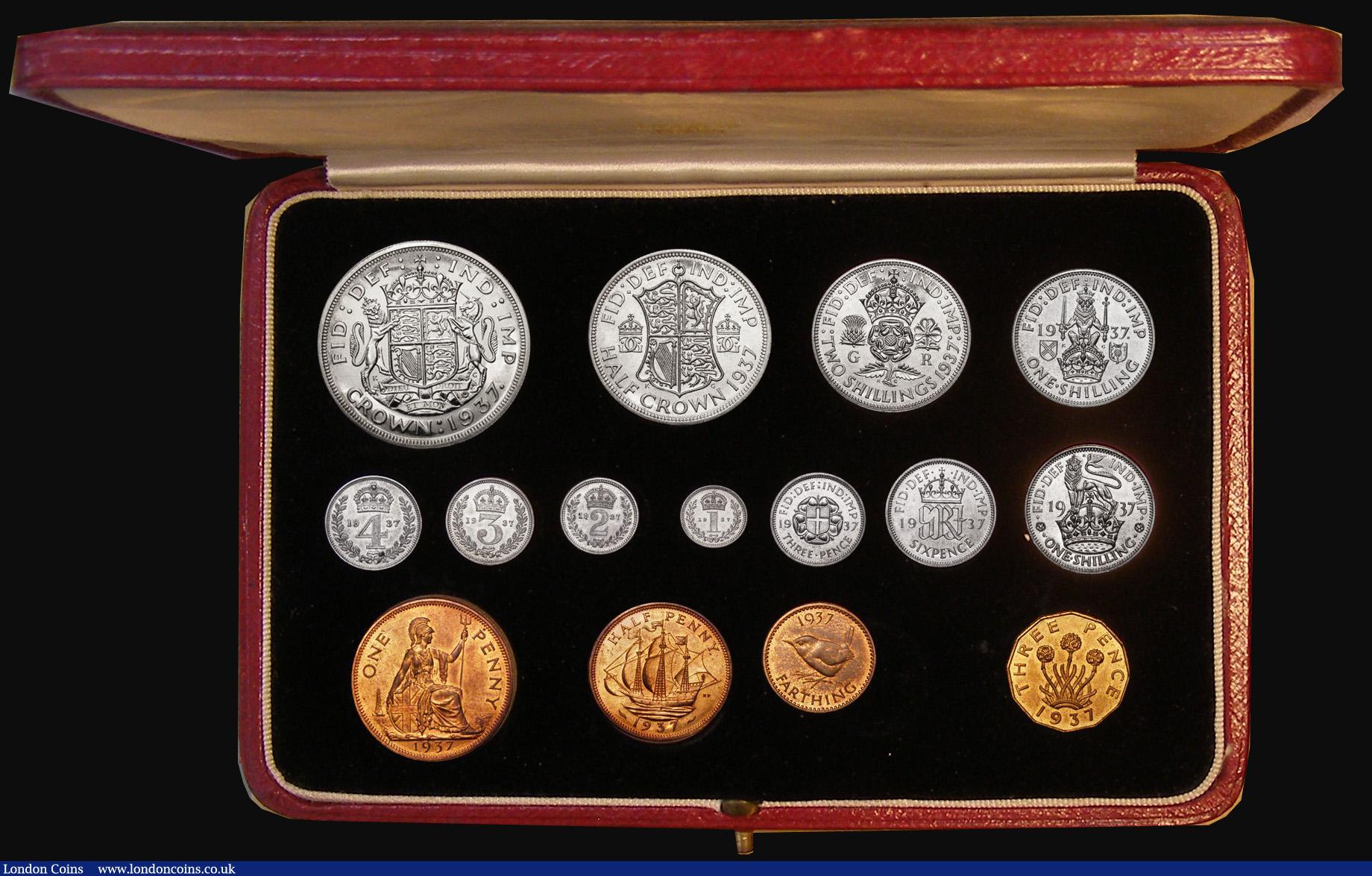 London Coins : A174 : Lot 175 : Proof Set 1937 (15 coins) Crown to Farthing including the Maundy Set, the Maundy with some small spo...