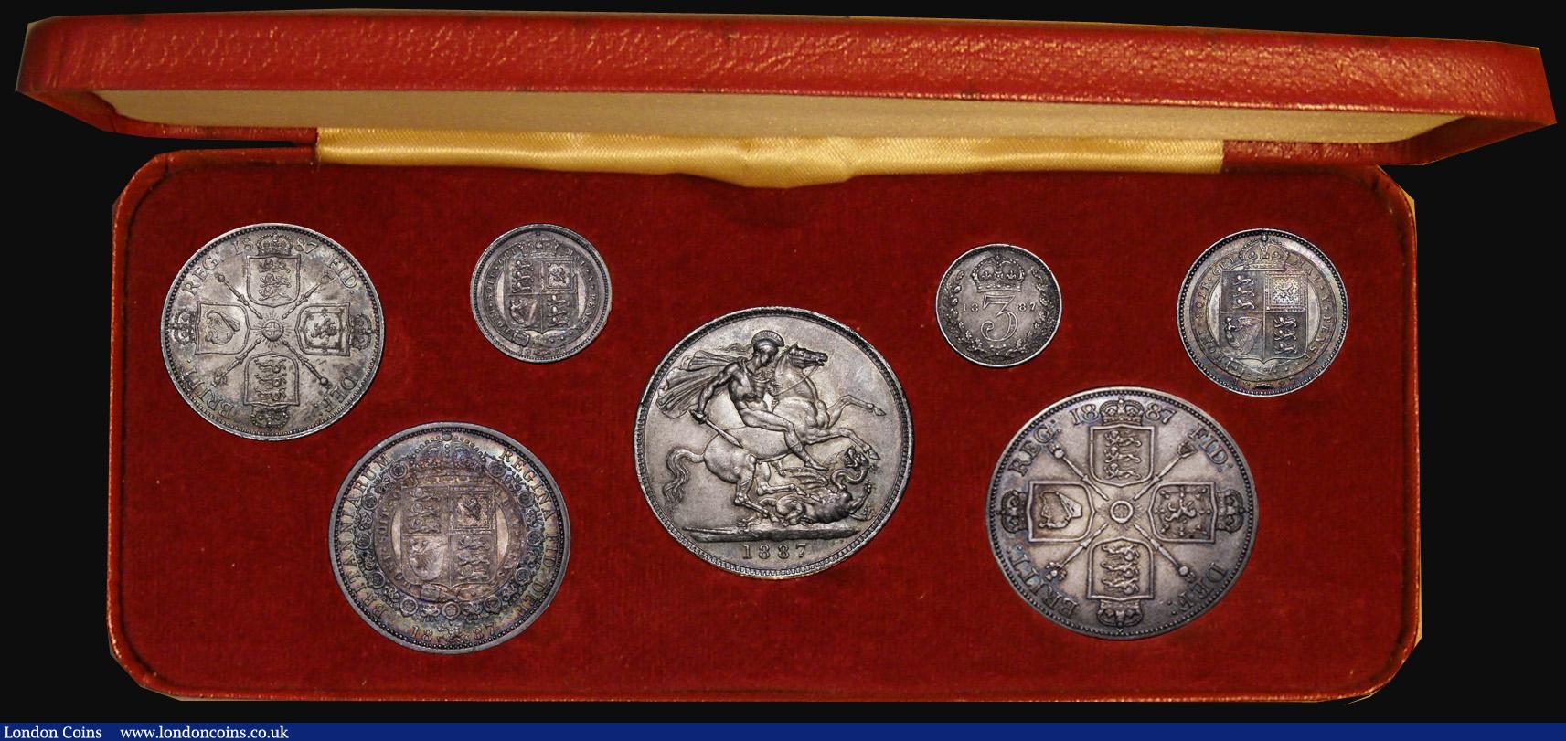 London Coins : A174 : Lot 179 : Victoria 1887 Golden Jubilee Silver Set (7 coins) Crown to Threepence comprising Crown 1887 GVF tone...