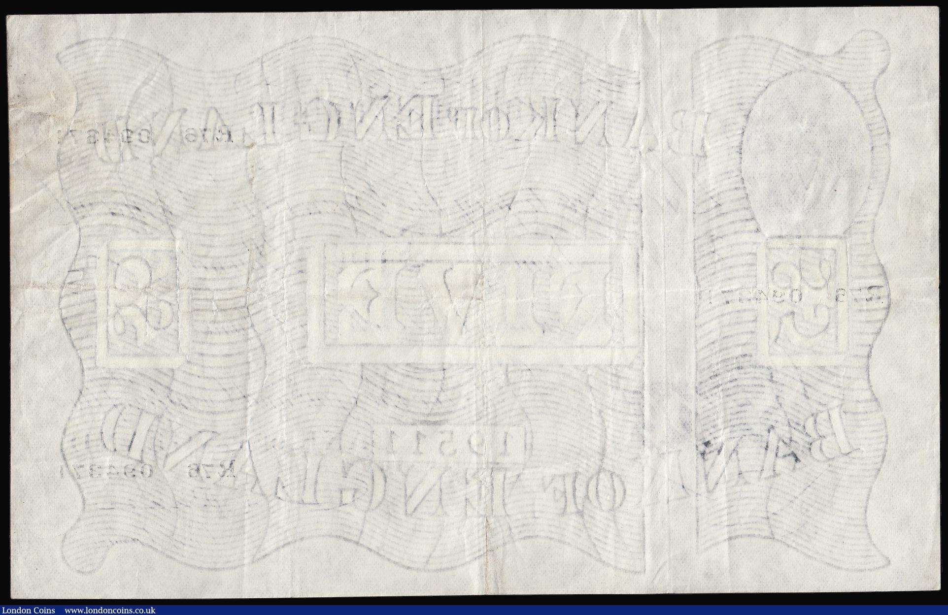London Coins : A174 : Lot 18 : Five Pounds Beale white B270 London 13th June 1950 serial number R76 094371 Pick344 VF