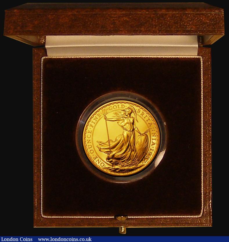 London Coins : A174 : Lot 184 : Britannia Gold £100 1987 One Ounce S.BQ1 Proof FDC in the Royal Mint box of issue with certifi...