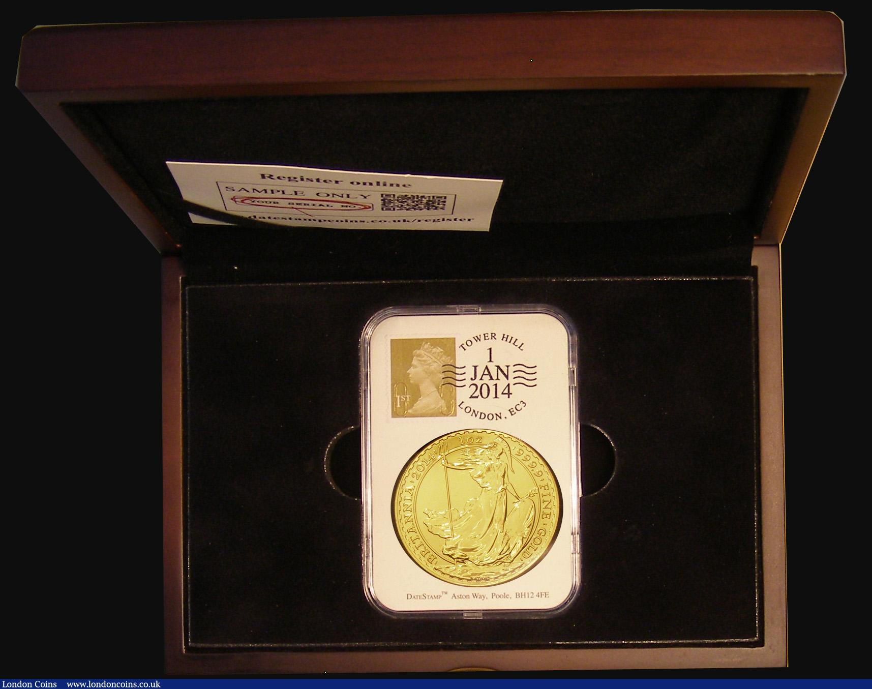 London Coins : A174 : Lot 185 : Britannia Gold £100 2014 One Ounce S.BQ4B with revised reverse legend Lustrous UNC in a Datest...