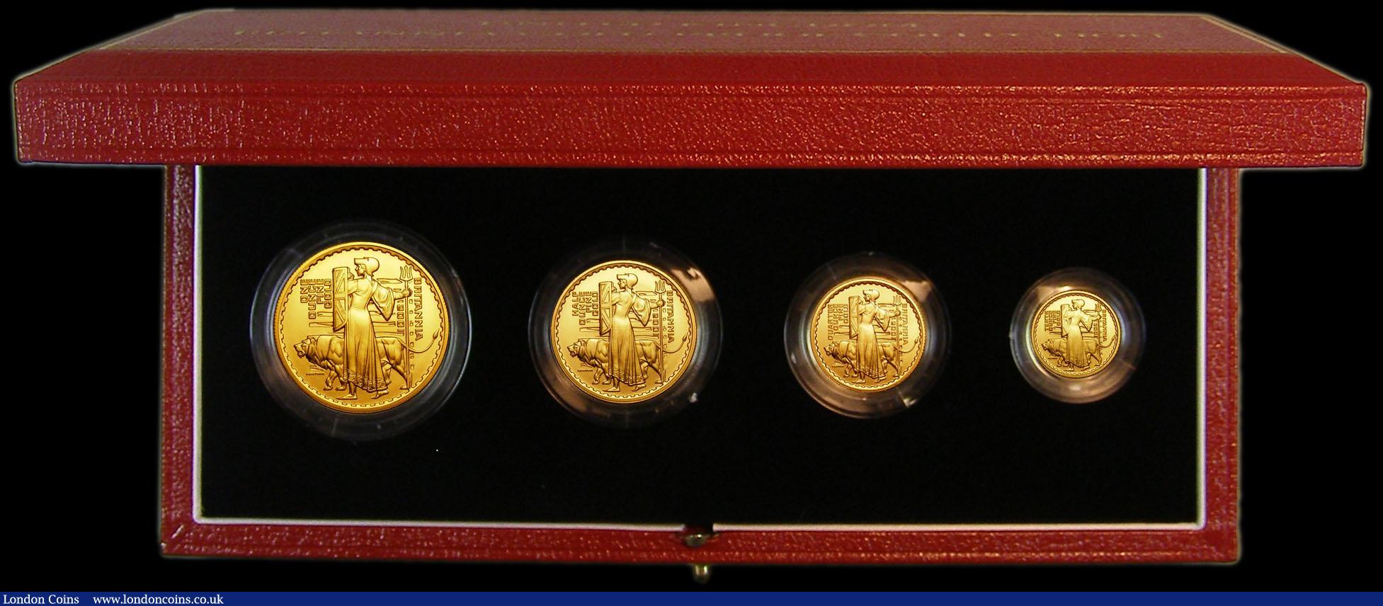 London Coins : A174 : Lot 195 : Britannia Gold Proof Set 2001 the 4-coin set comprising £100 One Ounce, £50 Half Ounce, ...