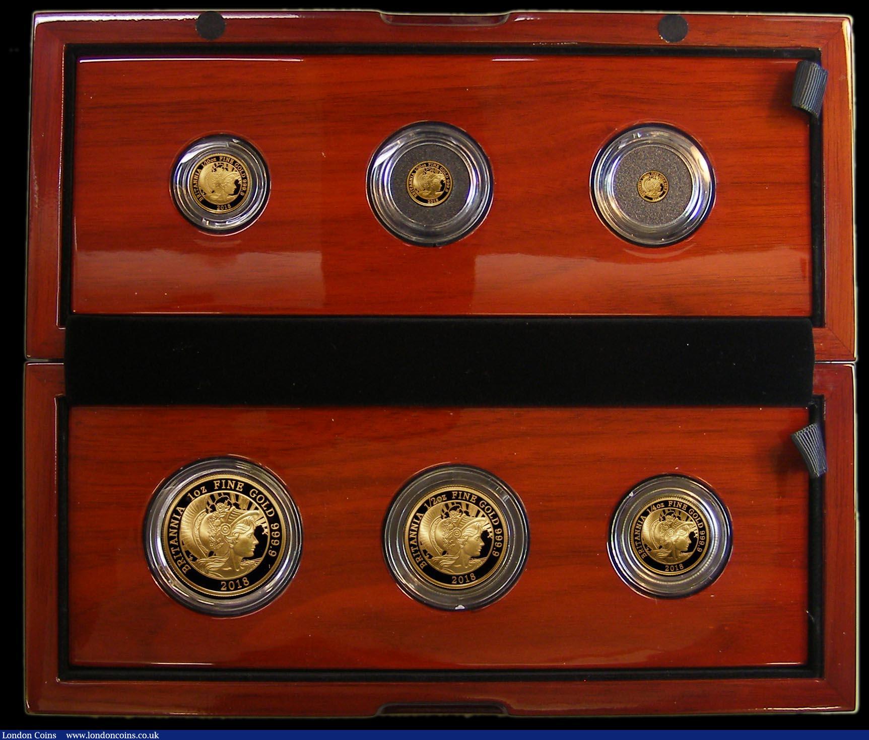 London Coins : A174 : Lot 198 : Britannia Gold Proof Set 2018 a 6-coin set S.PGB50 comprising Gold £100 One Ounce, Gold £...