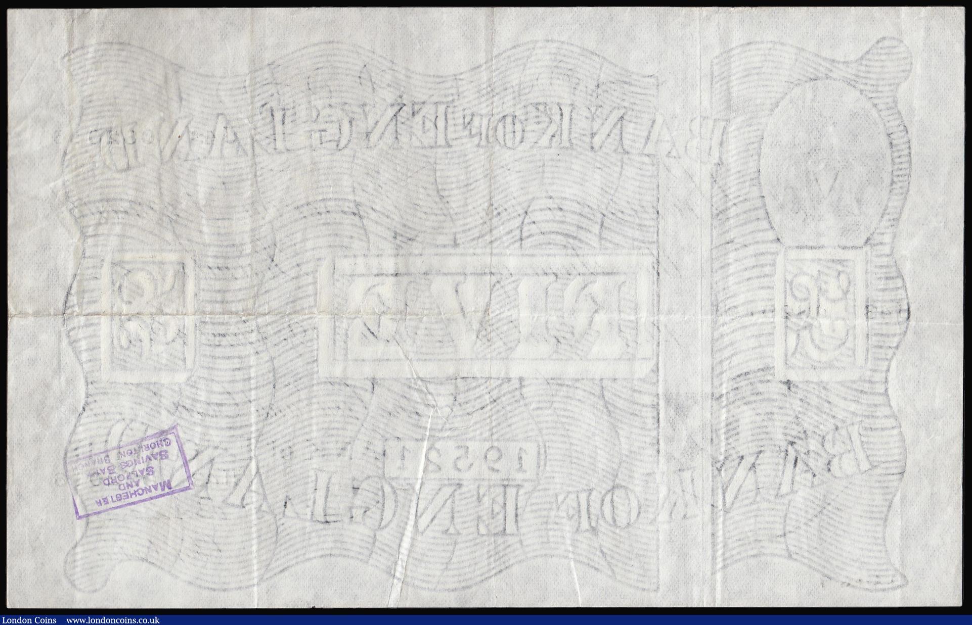 London Coins : A174 : Lot 22 : Five Pounds Beale white B270 London 19th April 1951 serial number U43 082016 Pick344 VF penned numbe...