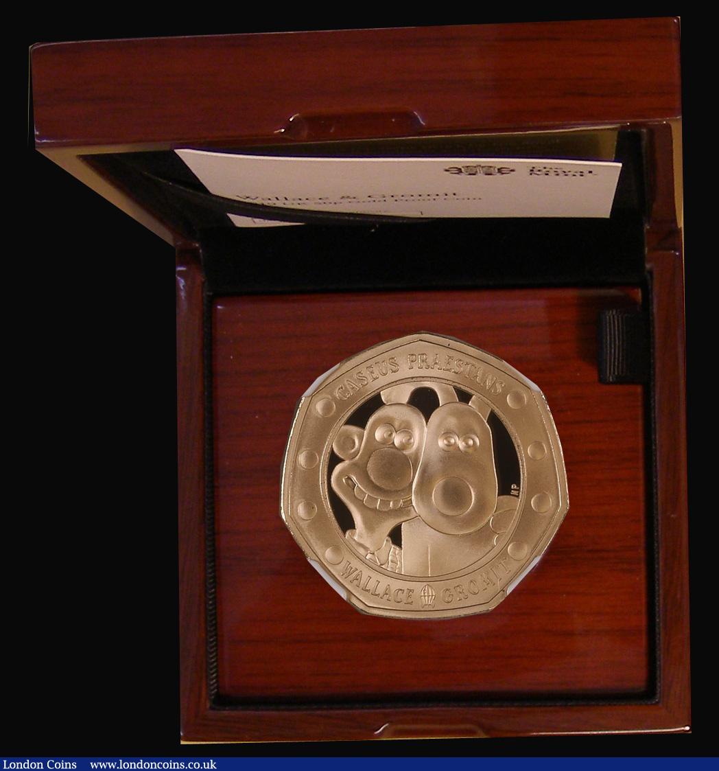 London Coins : A174 : Lot 235 : Fifty Pence 2019 Wallace and Gromit 30th Anniversary S.H69 Gold Proof NGC PF70 ULTRA CAMEO this bein...