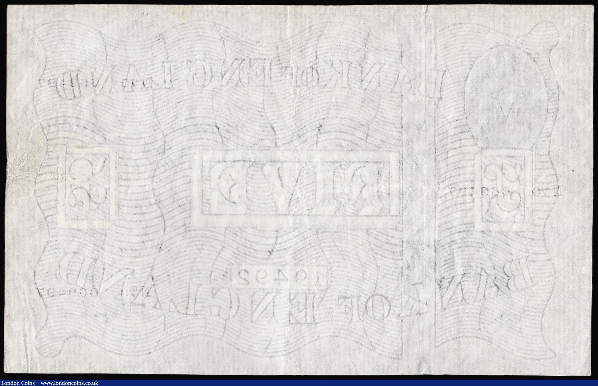 London Coins : A174 : Lot 28 : Five Pounds Beale white B270 London 23th June 1949 serial number N70 069497 Pick344 VF