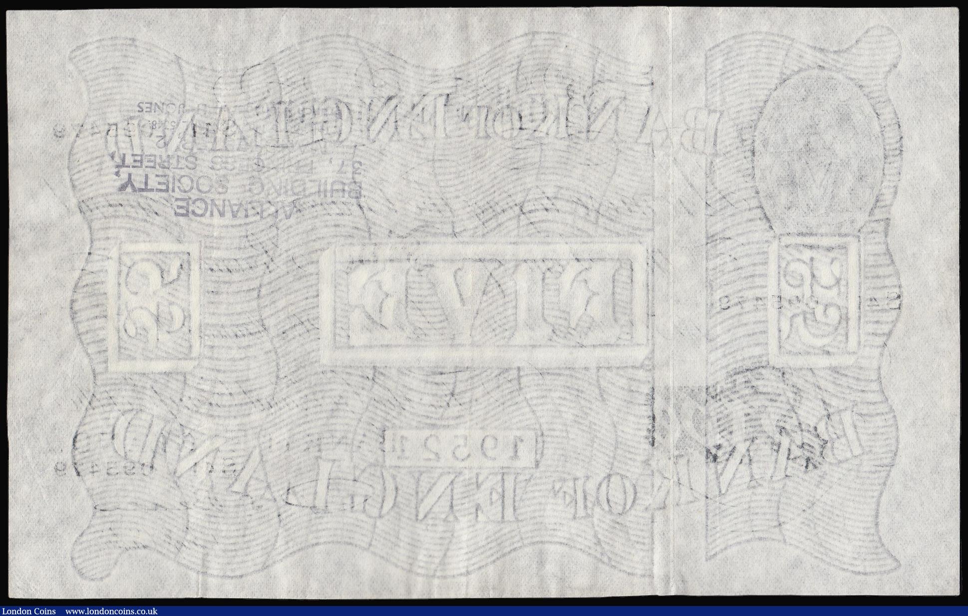 London Coins : A174 : Lot 31 : Five Pounds Beale white B270 London 26th August 1950 serial number S41 095479 Pick344 EF or better