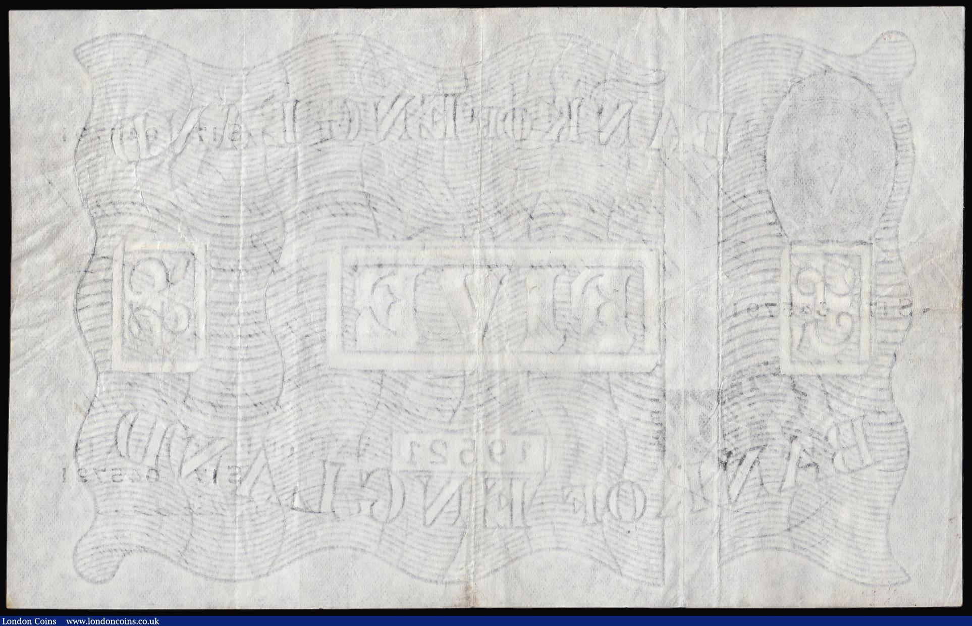 London Coins : A174 : Lot 32 : Five Pounds Beale white B270 London 29th July 1950 serial number S17 045791 Pick344 VF or near so