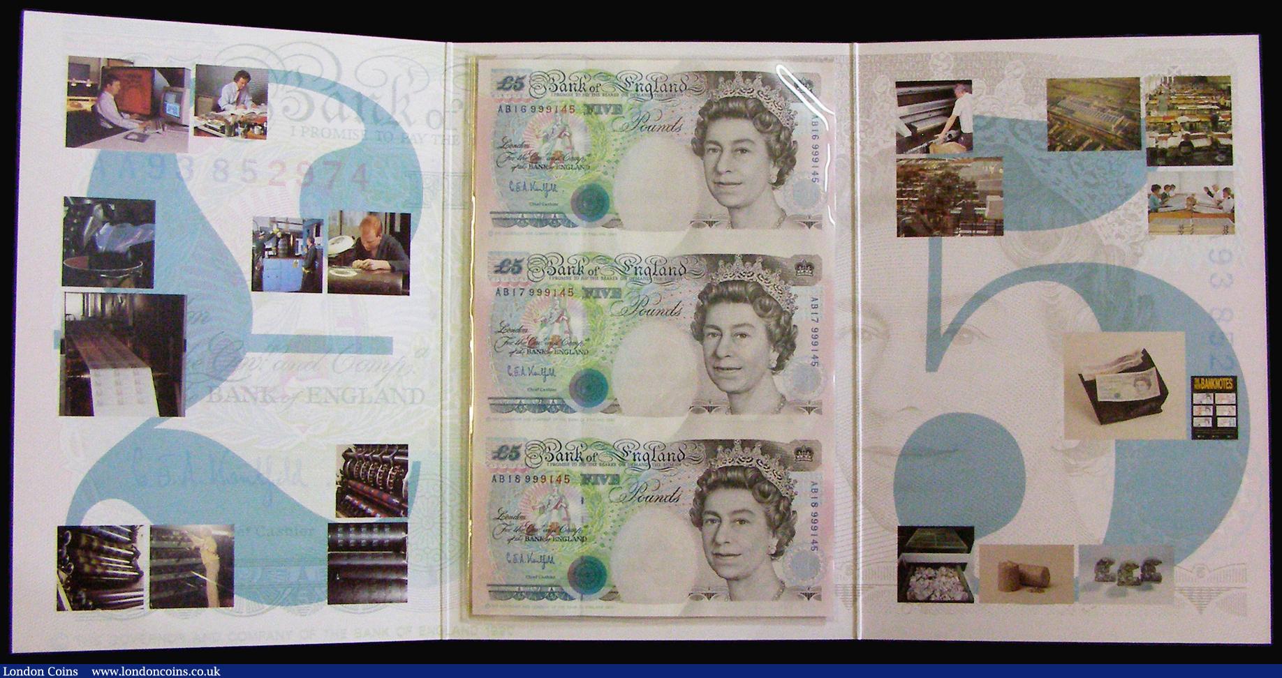 London Coins : A174 : Lot 51 : Five Pounds Debden Set C107 Five Pounds Kentfield Last Sheetlet 1993 an uncut sheet of 3x Five Pound...
