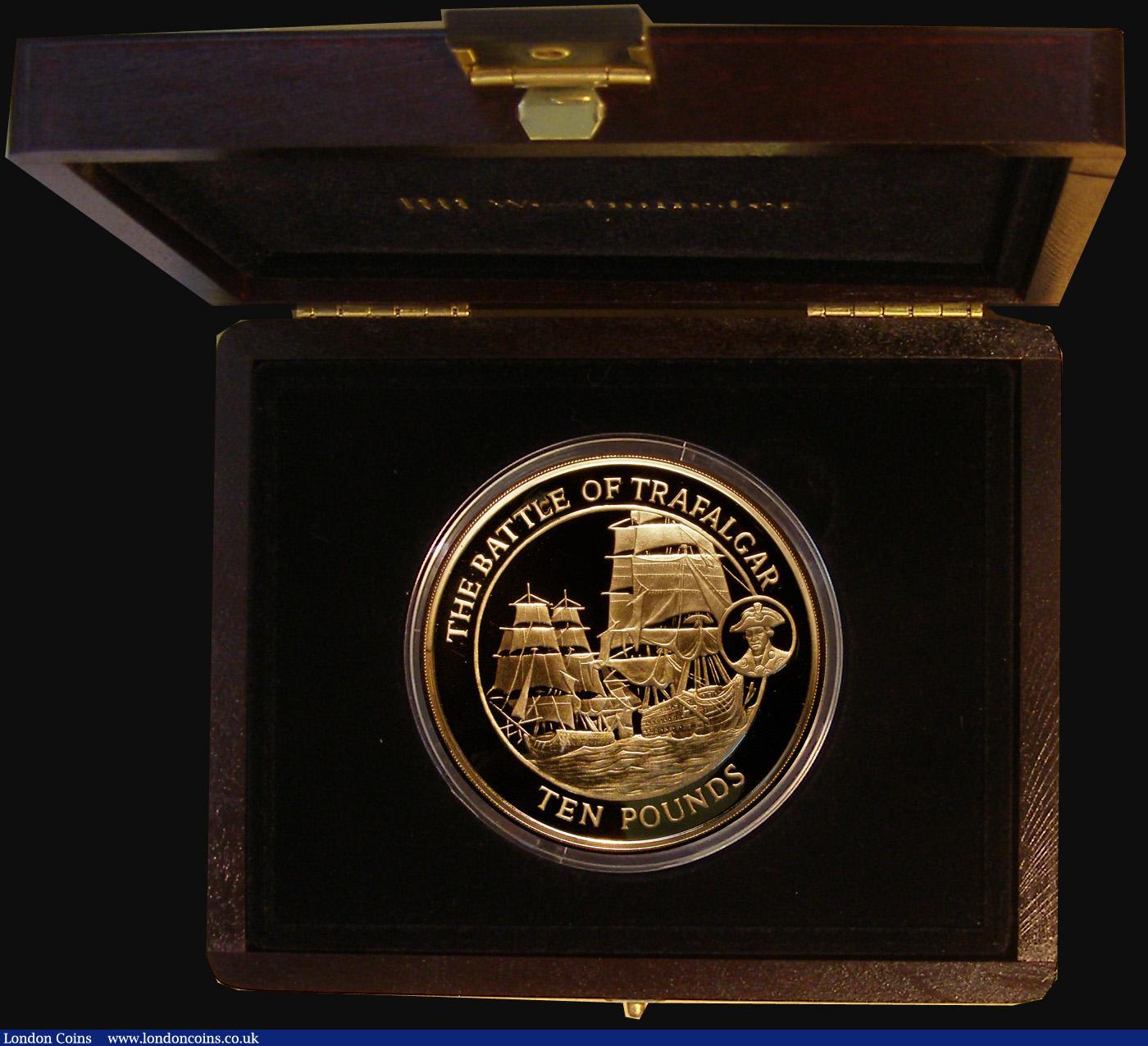 London Coins : A174 : Lot 583 : Gibraltar Ten Pounds 2008 The Battle of Trafalgar 5oz. 18 carat Gold Proof, Reverse: A Trafalgar sce...