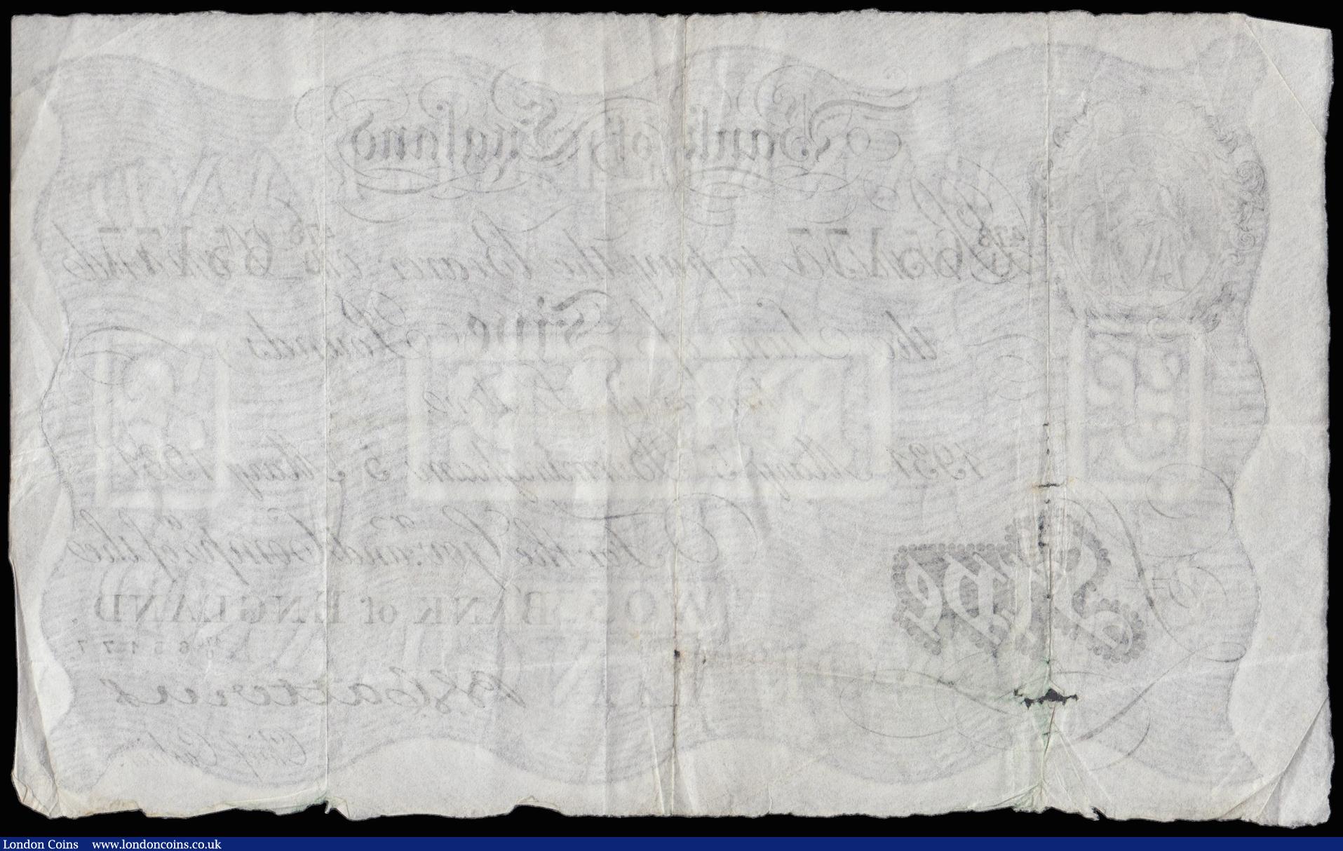 London Coins : A174 : Lot 8 : Five Pounds Catterns white BIRMINGHAM branch May 5 1931 B228a, 478U 65177 Fine with a pinhole at the...