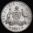 London Coins : A174 : Lot 1131 : Australia Florin 1931 KM#27 EF/GEF with an edge nick and minor traces of lamination on the obverse, ...