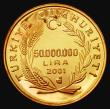 London Coins : A174 : Lot 684 : Turkey 50,000,000 Lira 2001 Reverse: Aquila Chrysaetos - Golden Eagle with a small diamond for the E...