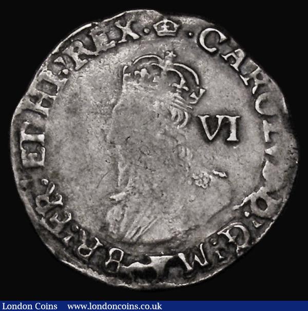 Sixpence Charles I Group D, Fourth Bust, type 3a, S.2813 No Inner circles, mintmark Crown, 2.87 grammes, Obverse: portrait VG, legends Fine, the Reverse Fine  : Hammered Coins : Auction 175 : Lot 1483
