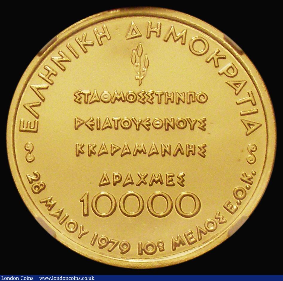 London Coins : A175 : Lot 1032 : Greece 10,000 Drachmai Gold 1979 Common Market Membership Gold Proof KM#123 in an NGC holder and gra...