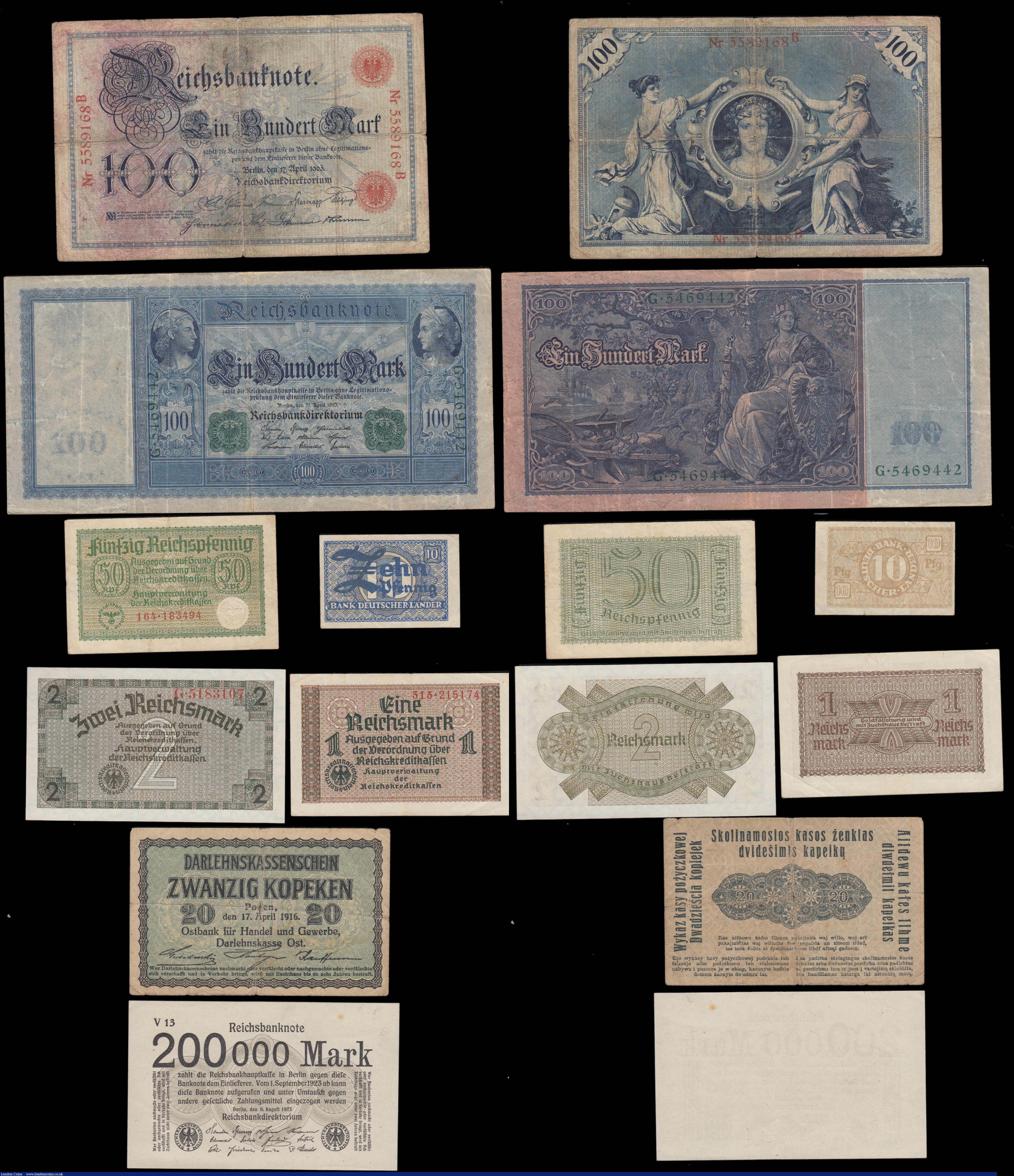 London Coins : A175 : Lot 104 : Germany (14) in various mixed grades mostly in the Fine/VF to about UNC - UNC and consisting of vari...