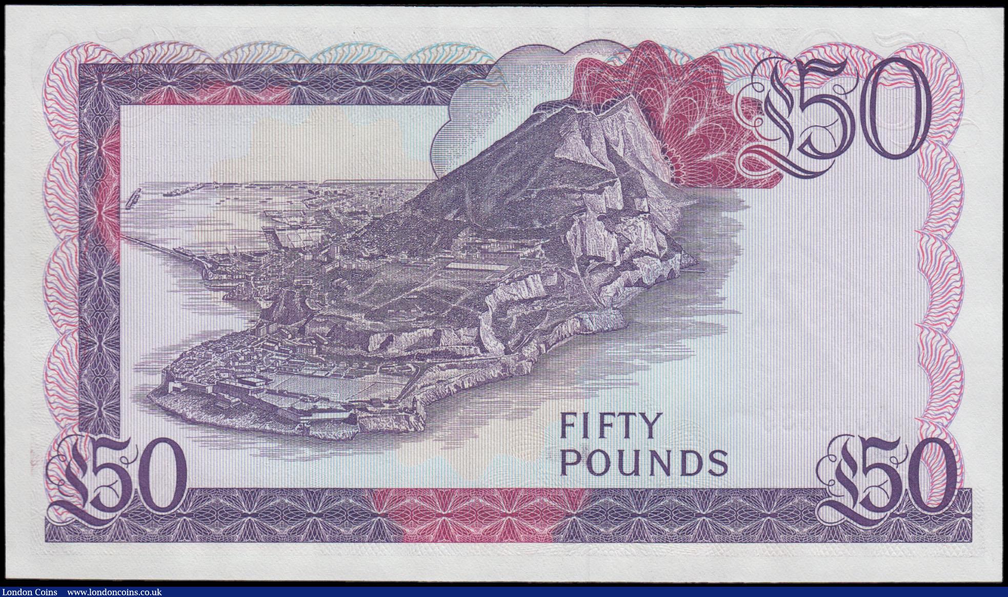 London Coins : A175 : Lot 107 : Gibraltar 50 Pounds Pick 24 dated 27th November 1986 signature B. Traynor serial number A 076639, ab...
