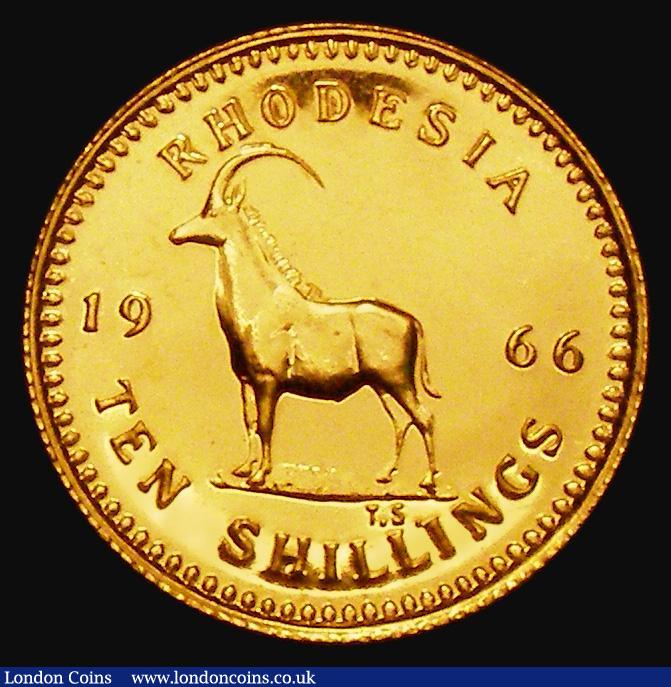 London Coins : A175 : Lot 1128 : Rhodesia Ten Shillings 1966 Gold Proof KM#5 nFDC with  some hairlines, retaining considerable origin...