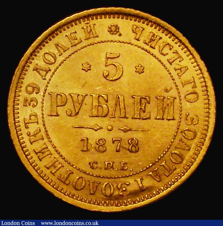 London Coins : A175 : Lot 1132 : Russia Five Roubles Gold 1878 CΠБ HФ Y#B26 GEF 