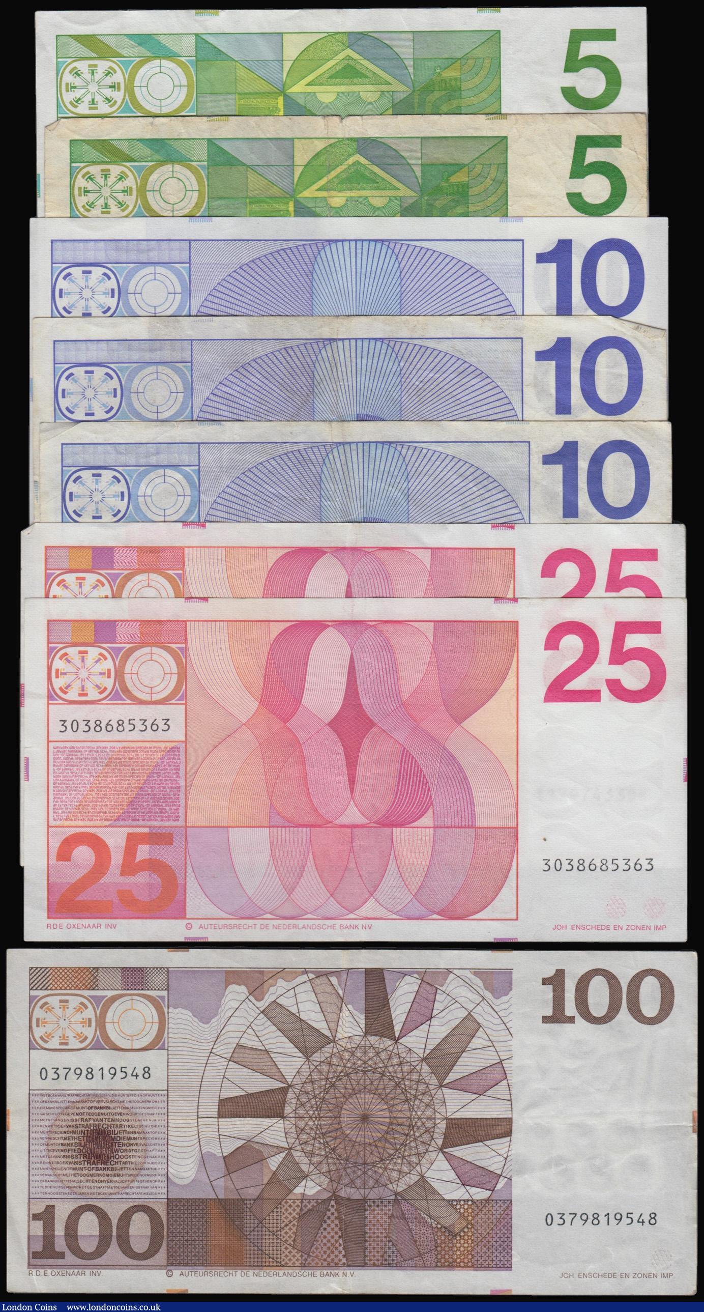 London Coins : A175 : Lot 121 : Netherlands 100 Gulden 14.5.1970 GVF, 25 Gulden 10.2.1971 (2) VF-EF, 10 Gulden 25.4.1968 (3) one AU ...