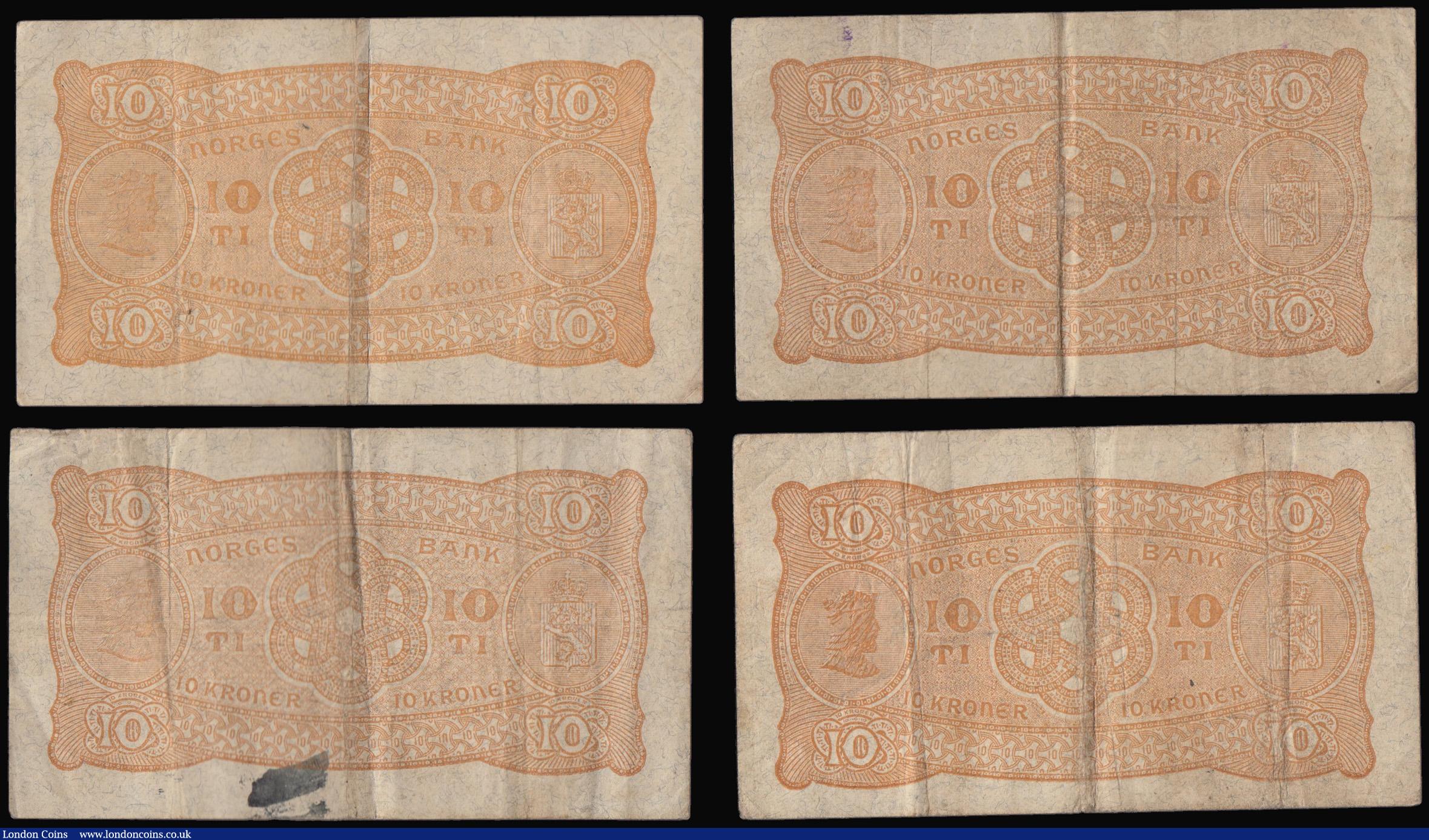 London Coins : A175 : Lot 124 : Norway 10 Kroner Pick 8 (4) 1918 (1) 1919 (3) VG - Fine