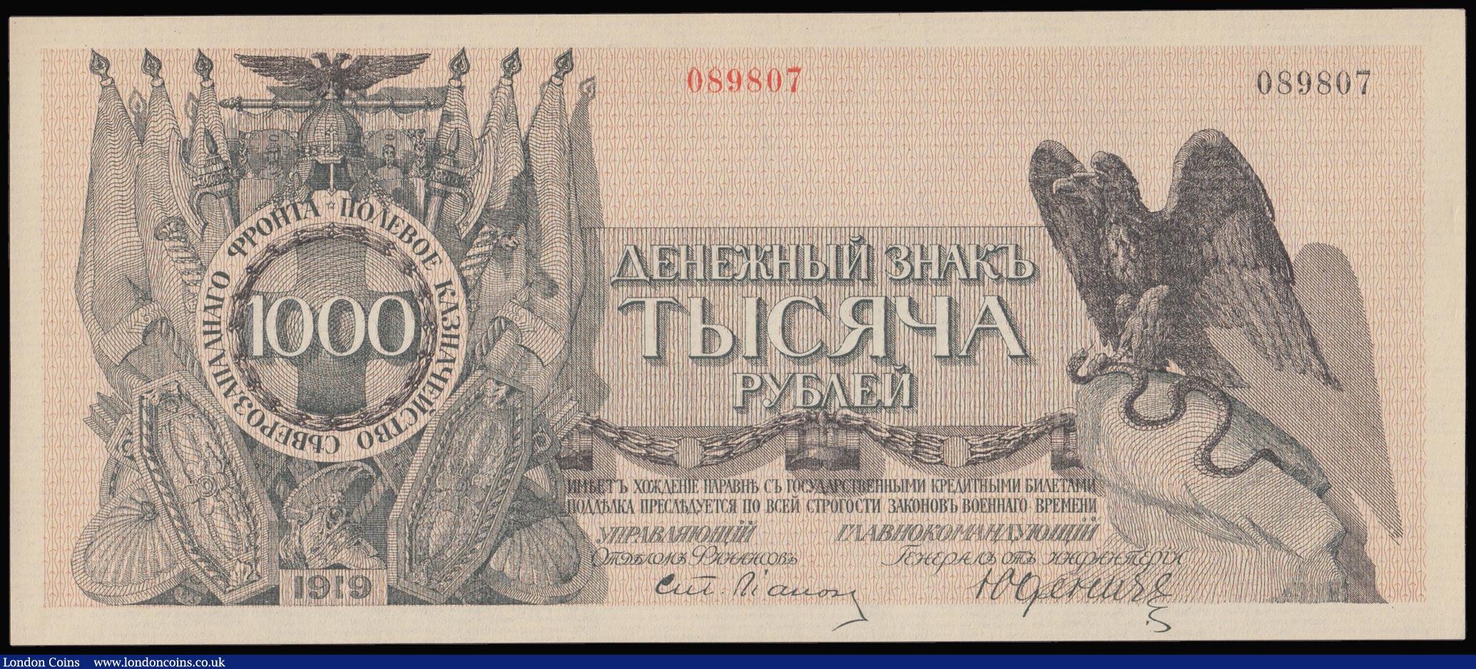 London Coins : A175 : Lot 126 : Russia - Northwest 1000 Rubles 1919 Pick S210 Unc