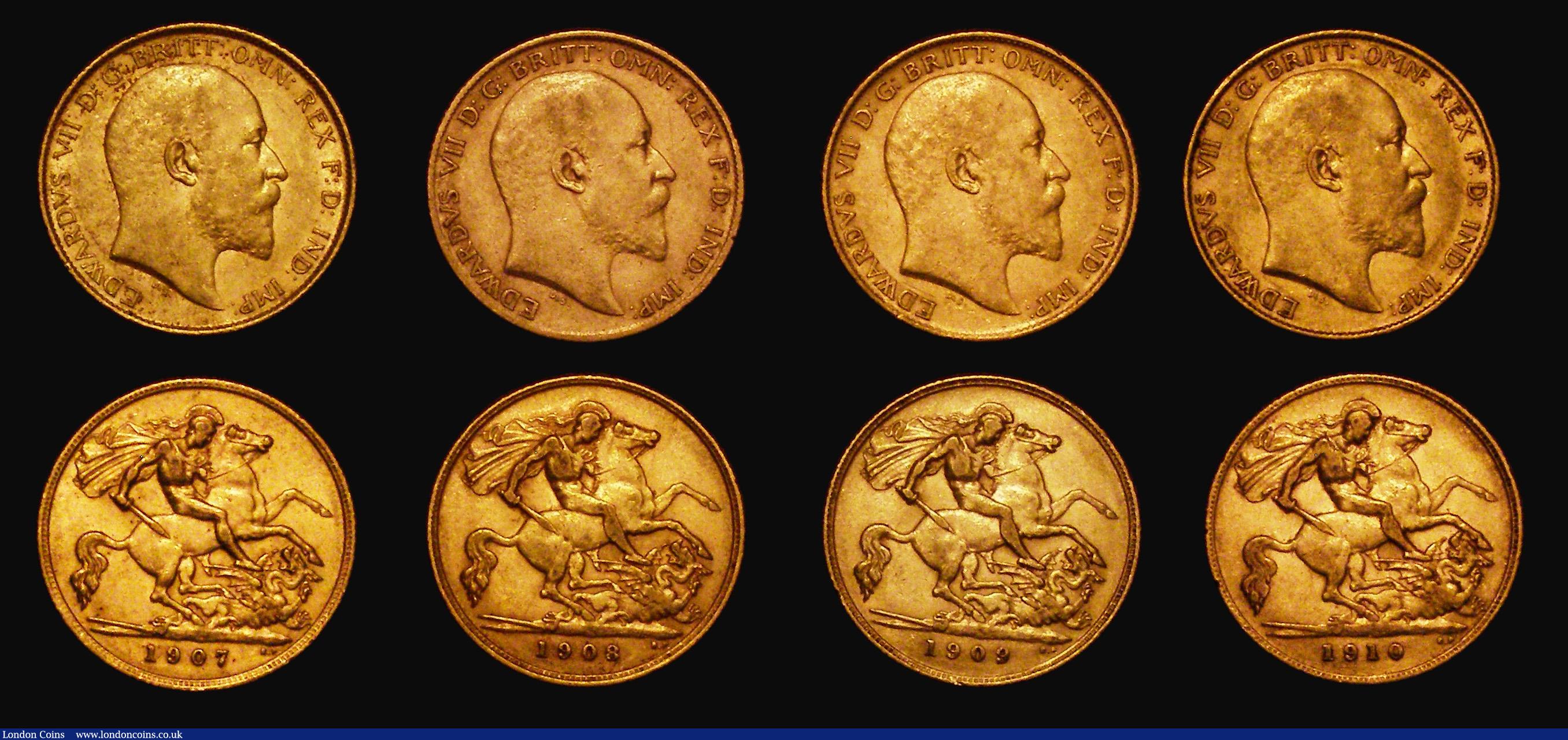 London Coins : A175 : Lot 1264 : Half Sovereigns (9) Edward VII a complete date run, 1902 Marsh 505 NVF/Good Fine with a scuff on the...