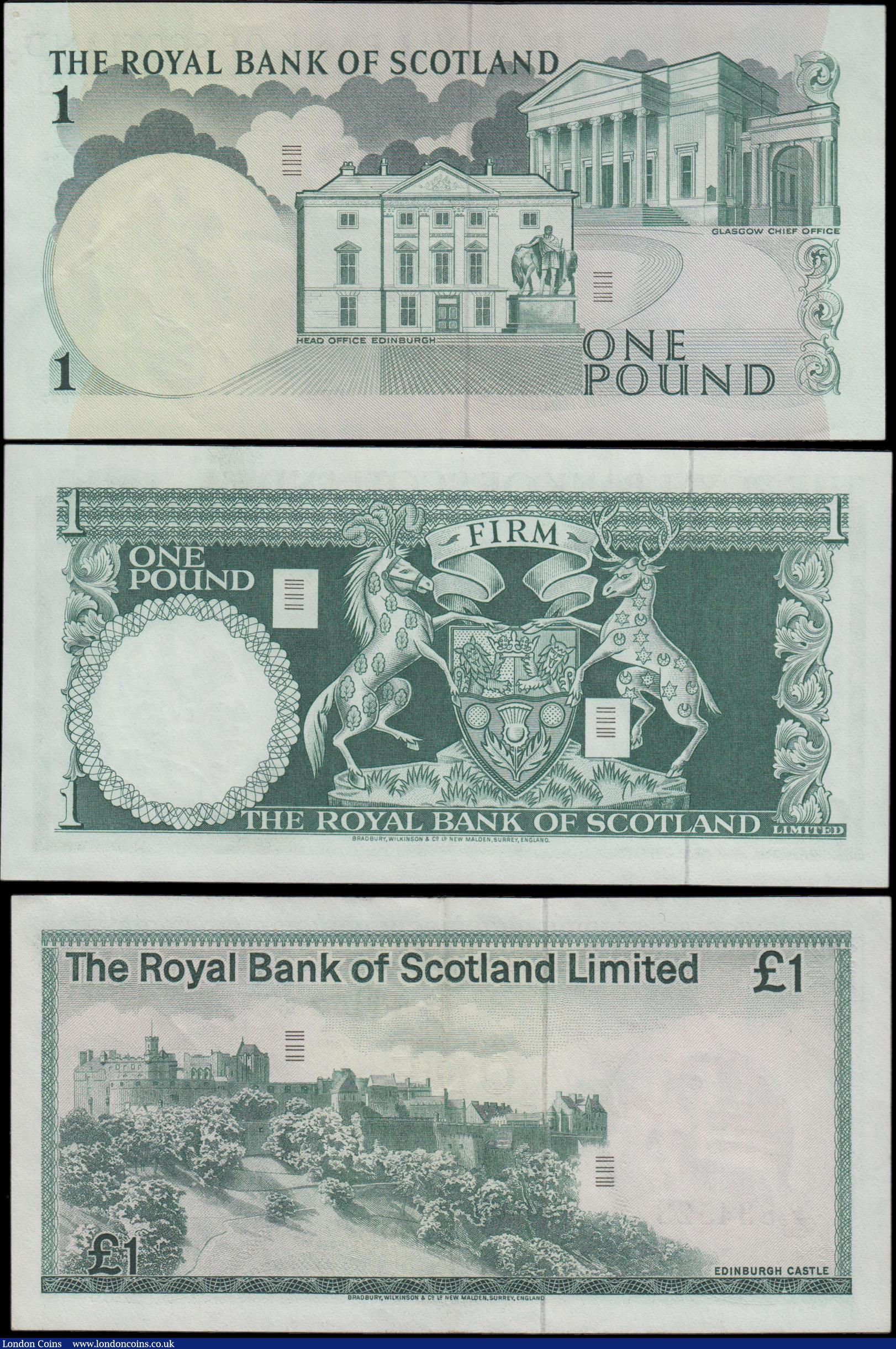 London Coins : A175 : Lot 135 : Scotland (3) a higher grade selection, EF - UNC, of 1 Pounds from The Royal Bank of Scotland  3 diff...