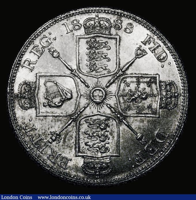 London Coins : A175 : Lot 1496 : Double Florin 1888 ESC 397, Bull 2699 UNC with original lustre and small touches of toning in the le...