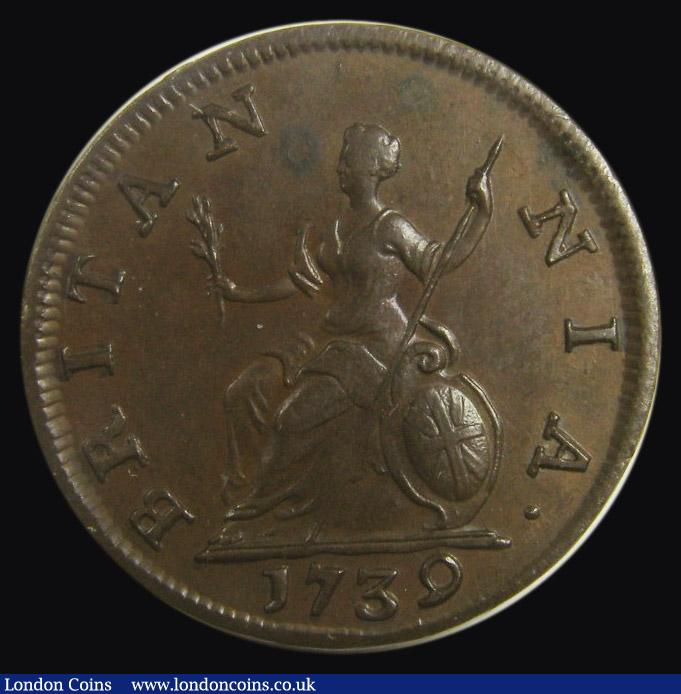 London Coins : A175 : Lot 1498 : Farthing 1739 Peck 869 EF with traces of lustre, in an LCGS holder (UIN 0000004) and graded LCGS 70,...