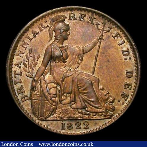 London Coins : A175 : Lot 1506 : Farthing 1822 Obverse 2 Peck 1411 Toned UNC with traces of lustre, in an LCGS holder and graded LCGS...