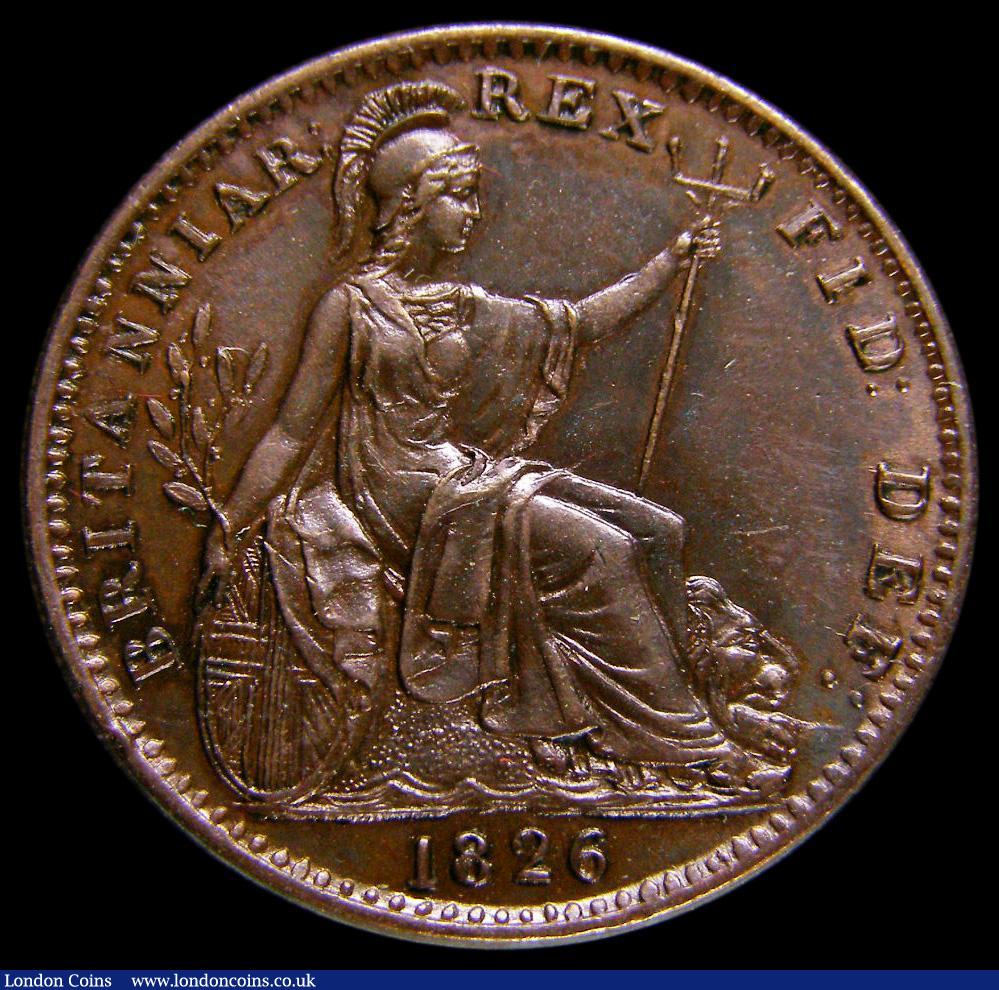 London Coins : A175 : Lot 1512 : Farthing 1826 Laureate Head Peck 1416 Toned UNC in an LCGS holder and graded LCGS 80