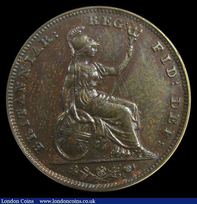 London Coins : A175 : Lot 1515 : Farthing 1842 Large 42 in date unlisted by Peck, now a known scarce variety, EF with blue toning, in...